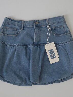 NO COMMENT Denim Bubble Mini Skirt